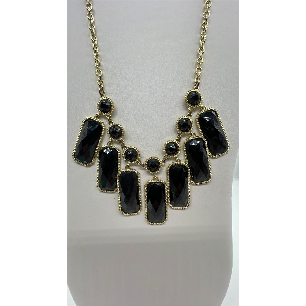 Black Gold Faceted Bib Necklace Statement Cocktail Dark Glam